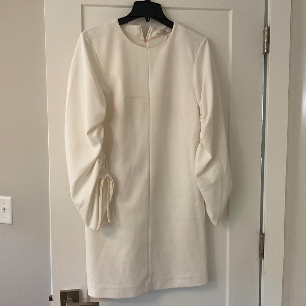 Tibi white Dress with Ruched Sleeves Size 8